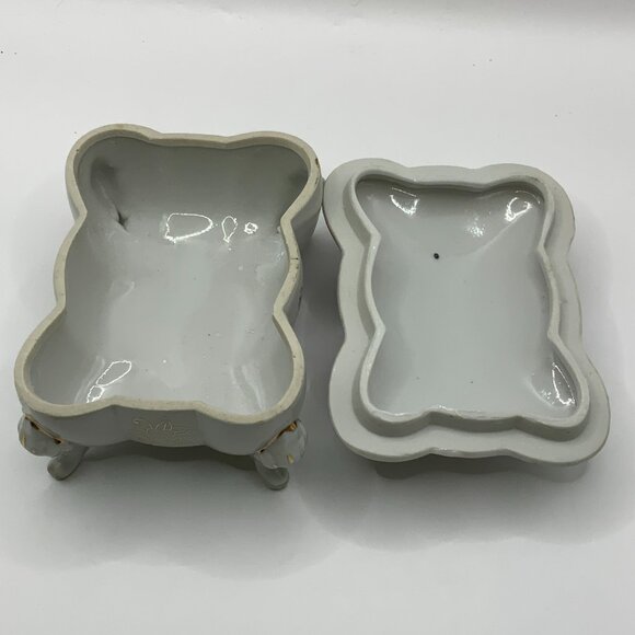 Bond Ware L&M Vintage Porcelain Roses 4 Legged Covered Trinket Box - Picture 8 of 9